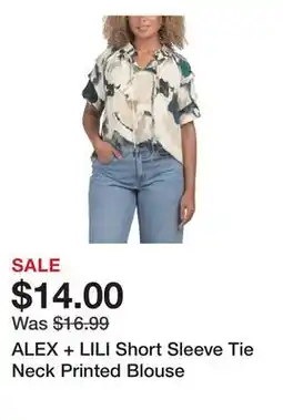 Marshalls ALEX + LILI Short Sleeve Tie Neck Printed Blouse offer