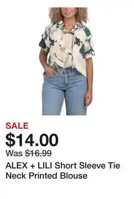 Marshalls ALEX + LILI Short Sleeve Tie Neck Printed Blouse offer