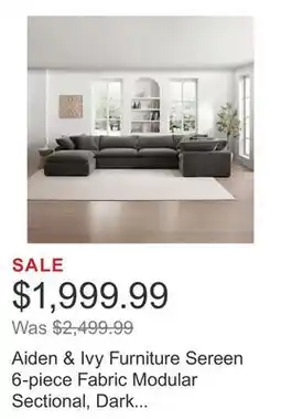 Costco Aiden & Ivy Furniture Sereen 6-piece Fabric Modular Sectional, Dark Gray offer