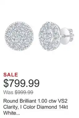 Costco Round Brilliant 1.00 ctw VS2 Clarity, I Color Diamond 14kt White Gold Earrings offer
