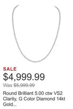 Costco Round Brilliant 5.00 ctw VS2 Clarity, G Color Diamond 14kt Gold Strand Necklace offer