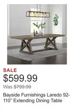 Costco Bayside Furnishings Laredo 92-110 Extending Dining Table offer