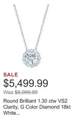 Costco Round Brilliant 1.30 ctw VS2 Clarity, G Color Diamond 18kt White Gold Halo Necklace offer