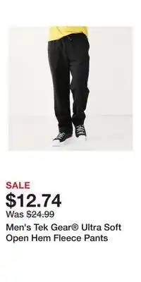 Kohl's Men's Tek Gear Ultra Soft Open Hem Fleece Pants offer