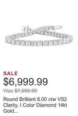 Costco Round Brilliant 8.00 ctw VS2 Clarity, I Color Diamond 14kt Gold Tennis Bracelet offer