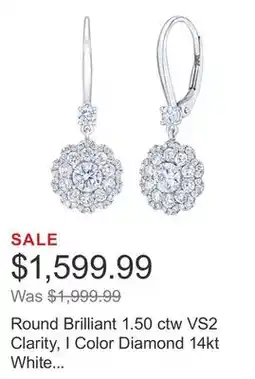 Costco Round Brilliant 1.50 ctw VS2 Clarity, I Color Diamond 14kt White Gold Double Halo Earrings offer