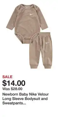 Kohl's Newborn Baby Nike Velour Long Sleeve Bodysuit and Sweatpants 2-Piece Set offer