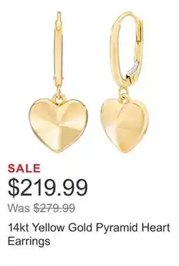 Costco 14kt Yellow Gold Pyramid Heart Earrings offer