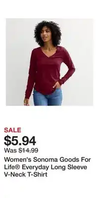 Kohl's Women's Sonoma Goods For Life Everyday Long Sleeve V-Neck T-Shirt offer
