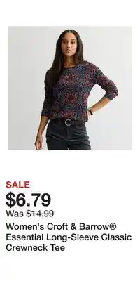 Kohl's Women's Croft & Barrow Essential Long-Sleeve Classic Crewneck Tee offer