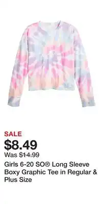 Kohl's Girls 6-20 SO Long Sleeve Boxy Graphic Tee in Regular & Plus Size offer