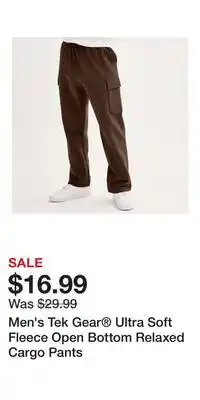Kohl's Men's Tek Gear Ultra Soft Fleece Open Bottom Relaxed Cargo Pants offer