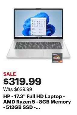 Best Buy HP - 17.3 Full HD Laptop - AMD Ryzen 5 - 8GB Memory - 512GB SSD - Natural Silver offer