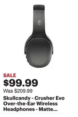 Best Buy Skullcandy - Crusher Evo Over-the-Ear Wireless Headphones - Matte Black offer