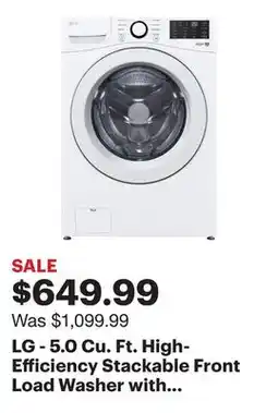 Best Buy LG - 5.0 Cu. Ft. High-Efficiency Stackable Front Load Washer with 6Motion Technology - White offer