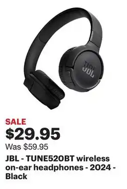 Best Buy JBL - TUNE520BT wireless on-ear headphones - 2024 - Black offer