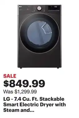Best Buy LG - 7.4 Cu. Ft. Stackable Smart Electric Dryer with Steam and Built-In Intelligence - Black Steel offer
