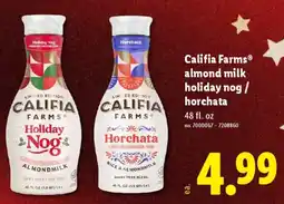 Lidl Califia Farms almond milk holiday nog / horchata offer