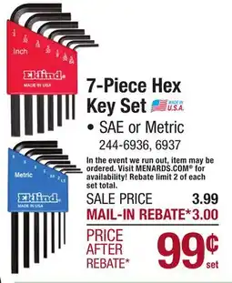 Menards 7-Piece Hex Key Set offer