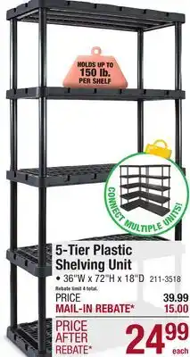 Menards 5-Tier Plastic Shelving Unit offer