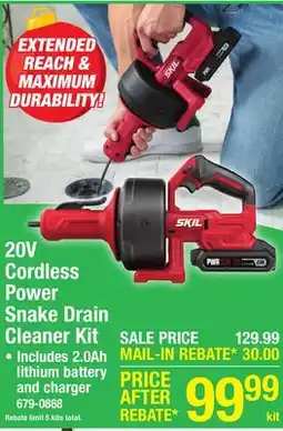 Menards 20V Cordless Power Snake Drain Cleaner Kit offer