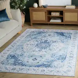 Walmart SAFAVIEH Arizona Thames Oriental Machine Washable Area Rug, Light Blue/Blue, 5' x 7' offer