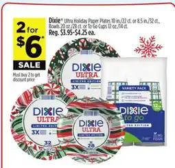 Dollar General Dixie Ultra Holiday Paper Plates or Bowls or To Go Cups offer