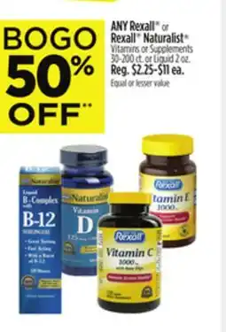 Dollar General ANYRexall or Rexall Naturalist Vitamins or Supplements offer