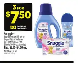 Dollar General Snuggle Scent Booster or Liquid Fabric Softener 40 Load/ Sheets 70-80 ct offer