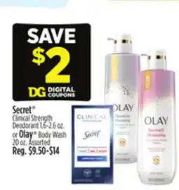 Dollar General Secret Clinical Strength Deodorant or Olay Body Wash offer