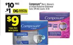 Dollar General Composure TM Men's, Women's or Unisex Protective Underwear offer