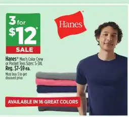 Dollar General Hanes Men's Color Crew or Pocket Tees offer