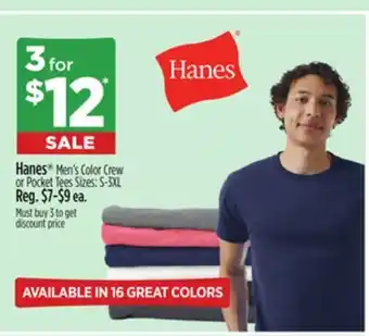 Dollar General Hanes Men's Color Crew or Pocket Tees offer