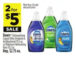 Dollar General Dawn Dishwashing Liquid Ultra Original or Antibacterial or Platinum Refreshing Rain offer