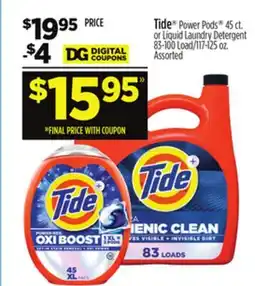 Dollar General Tide Power Pods 45 ct. or Liquid Laundry Detergent 83-100 Load offer