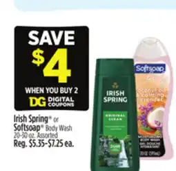 Dollar General Irish Spring or Softsoap Body Wash offer