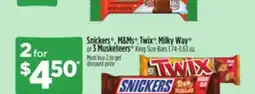 Dollar General Snickers , M & Ms , Twix , Milky Way or Musketeers King Size Bars offer