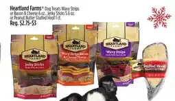 Dollar General Heartland Farms Dog Treats Wavy Strips or Bacon & Cheese, Jerky Sticks or Peanut Butter Stuffed Hoof offer