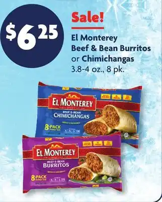 Family Dollar El Monterey Beef & Bean Burritos or Chimichangas offer