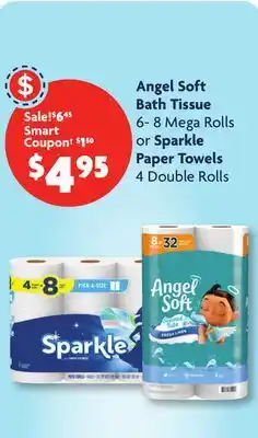 Family Dollar Angel Soft Bath Tissue 6-8 Mega Rolls or Sparkle Paper Towels 4 Double Rolls offer