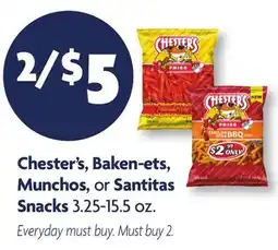 Family Dollar Chester's, Baken-ets, Munchos, or Santitas Snacks offer