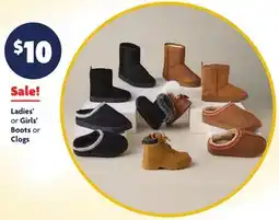 Family Dollar Ladies' or Girls' Boots or Clogs offer