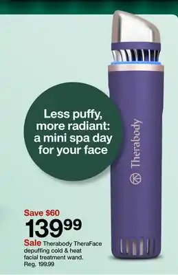 Target Therabody TheraFace depuffing cold & heat facial treatment want offer