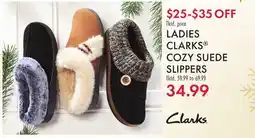 Boscov's LADIES CLARKS COZY SUEDE SLIPPERS offer