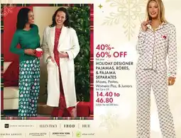 Boscov's HOLIDAY DESIGNER PAJAMAS, ROBES, & PAJAMA SEPARATES offer