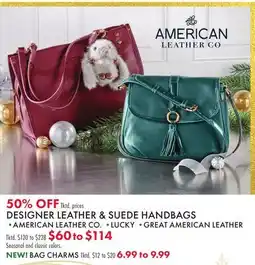 Boscov's DESIGNER LEATHER & SUEDE HANDBAGS offer