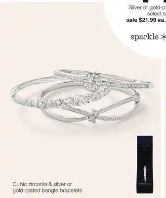 JC Penney Cubic zirconia & silver or gold-plated bangle bracelets offer