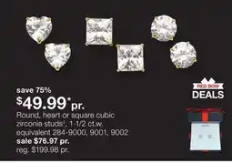 JC Penney Round, heart or square cubic zirconia studs‡, 1-1/2 ct.w. equivalent offer