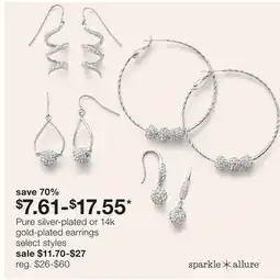 JC Penney Pure silver-plated or 14k gold-plated earrings offer