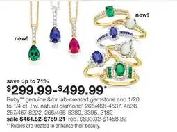 JC Penney Ruby ** genuine &/or lab-created gemstone and 1/20 to 1/4 ct. t.w. natural diamond‡ offer